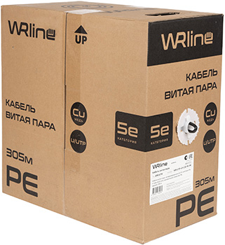 кабель витая пара внутренний U/UTP Cat5e 4 х 2 х 0,5 мм Wrline WR-UTP-4P-C5E-PE-BK - упаковка 305м