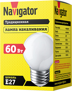 лампа накаливания Navigator NI-C-60-230-E27-FR - упаковка