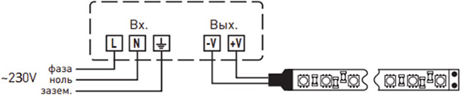 блок питания LP-LED-150W-IP20-12V-S "Эра" - схема подключения