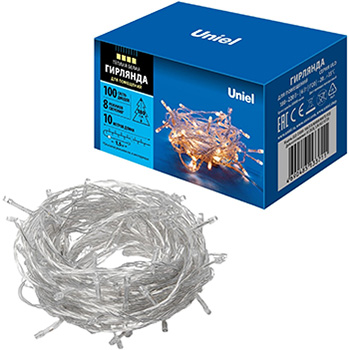 led гирлянда Uniel ULD-S1000-100/DTA Warm White IP20 - внешний вид + упаковка
