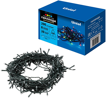 led гирлянда Uniel ULD-S2000-200/DGA Multi IP20 - внешний вид + упаковка