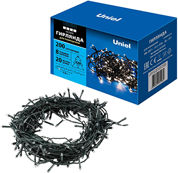 led гирлянда Uniel ULD-S2000-200/DGA White IP20 - внешний вид + упаковка