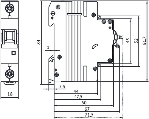 1-полюсный автоматический выключатель BM63 OptiDin КЭАЗ - размеры