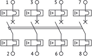 4-полюсный автоматический выключатель BM63 OptiDin КЭАЗ - схема электрическая