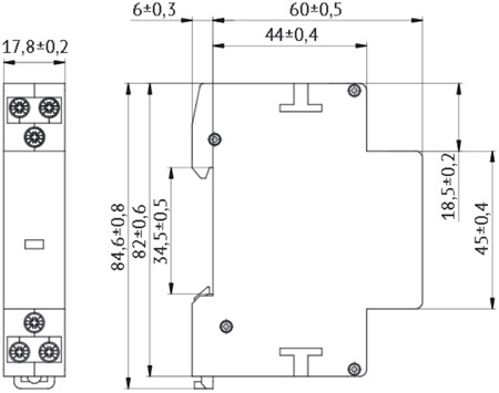 контактор 1-модульный MK-100 OptiDin КЭАЗ - размеры