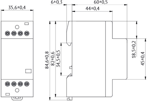 контактор 2-модульный MK-100 OptiDin КЭАЗ - размеры
