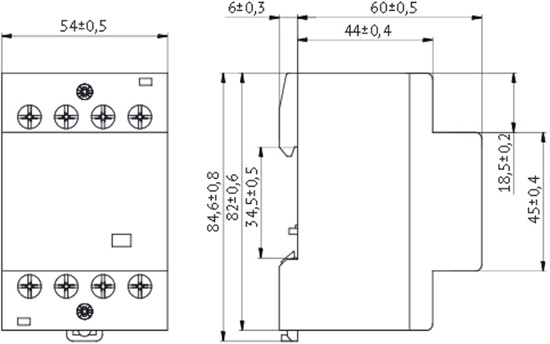 контактор 3-модульный MK-100 OptiDin КЭАЗ - размеры