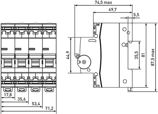 выключатели автоматические ВА 47-63N 6кА EKF - размеры