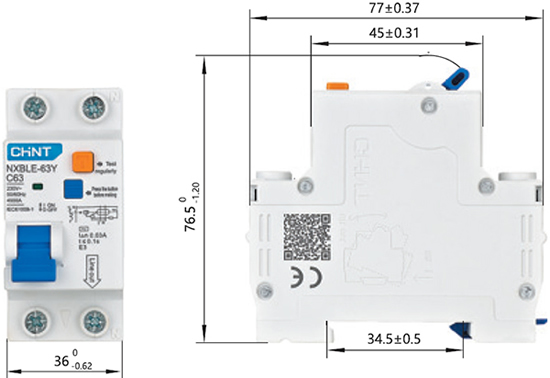 автоматический выключатель дифференциального тока CHINT серии NXBLE-63Y - размеры