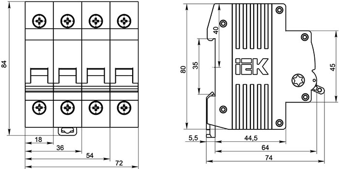 выключатели нагрузки ВН-32 IEK - размеры