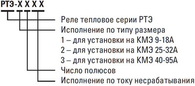 реле тепловое РТЭ EKF PROxima для установки на КМЭ - условные обозначения