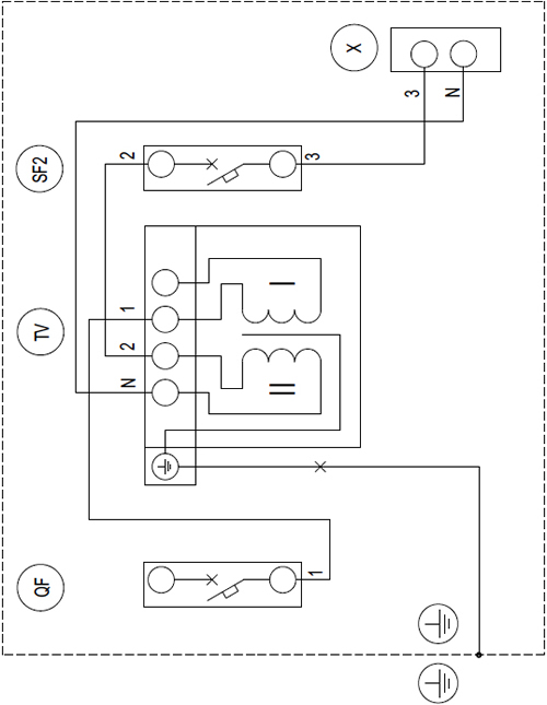 ящик с понижающим трансформатором ЯТП-0,25 230/36-2 УХЛ4 IP30 IEK - схема электрическая