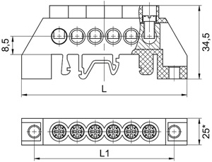 шина N "ноль" ШНИ IEK в комбинированном DIN-изоляторе "Стойка" - размеры