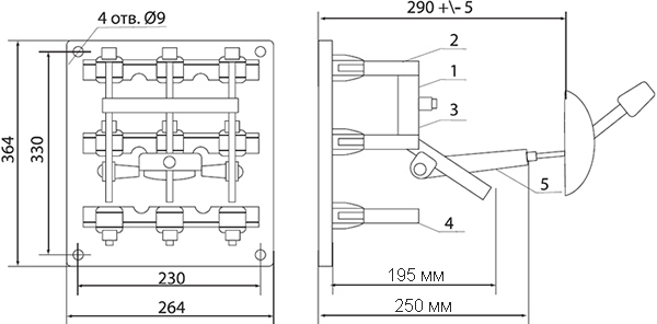 переключатель ПЦ-4 TEXENERGO - размеры