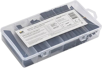 набор черных термоусадочных трубок ТТУ нг-LS IEK 100 шт. по 0,1 м в пластиковом боксе