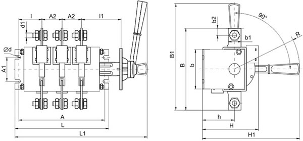 выключатель-разъединитель IEK серии ВР32И - размеры
