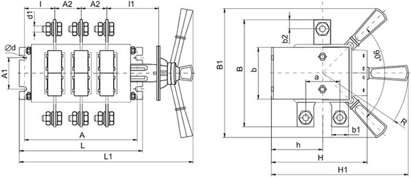 выключатели-разъединители IEK серии ВР32И - размеры