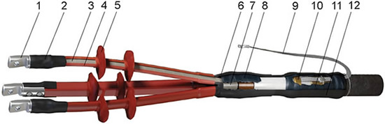 муфта концевая 3КНТп-10 "ЗЭТАРУС" с наконечниками - конструкция