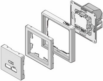 установка механизма Systeme Electric серии AtlasDesign c рамкой серии ArtGallery при помощи адаптера
