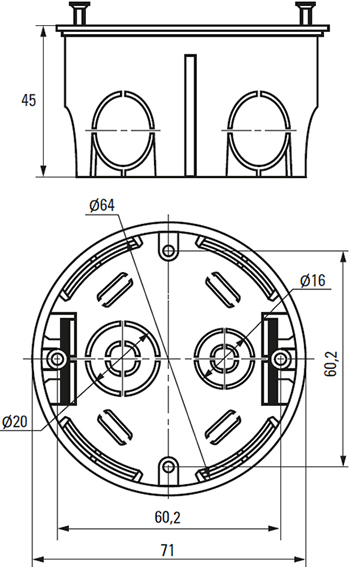 коробка установочная КМТ-010-033 EKF - размеры