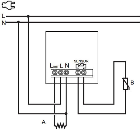 термостат электронный Systeme Electric AtlasDesign теплого пола, с датчиком, - схема подключения