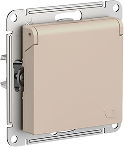 розетка 1-местная Systeme Electric AtlasDesign, з/к, шторки, крышка, песочный - внешний вид