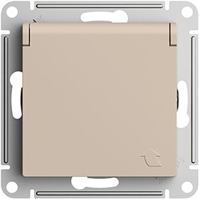 розетка 1-местная Systeme Electric AtlasDesign, з/к, шторки, крышка, песочный - внешний вид