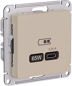 розетка USB тип C 65Вт Systeme Electric AtlasDesign, песочный - внешний вид