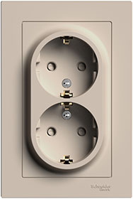 розетка 2-местная Systeme Electric AtlasDesign, з/к, шторки, песочный - внешний вид