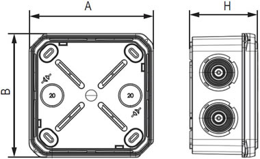 коробка распределительная IP55 DKC открытого монтажа - размеры