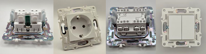 в ассортименте серии Skandy IEK электроустановочные изделия с самозажимными контактами