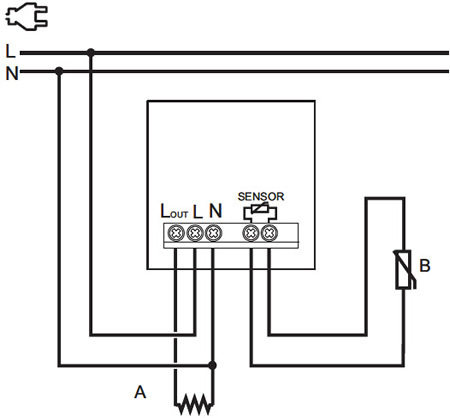 термостат электронный Systeme Electric AtlasDesign теплого пола, с датчиком, - схема подключения