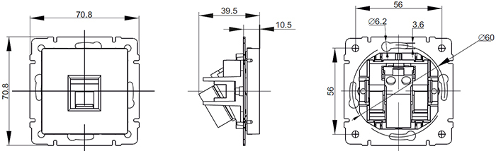 розетка компьютерная RJ45 IEK Brite - размеры