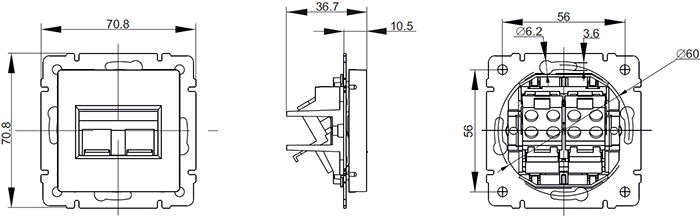 розетка компьютерная двойная RJ45 IEK Brite - размеры