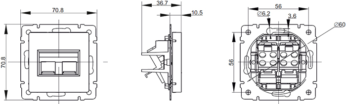 розетка двойная RJ11+RJ45 IEK Brite - размеры