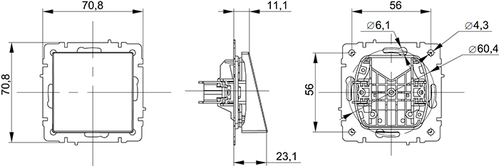 заглушка с суппортом IEK Brite - размеры