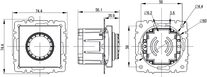 светорегулятор поворотно-нажимной IEK Brite - размеры