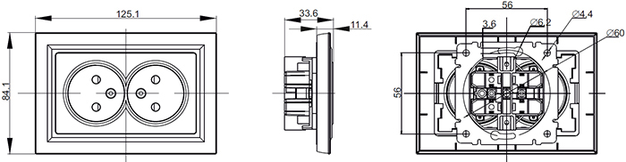 розетка 2-местная IEK Brite с рамкой - размеры