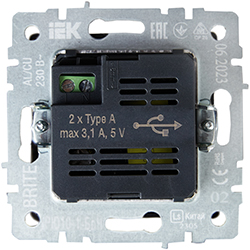 розетка двойная USB A+A IEK РЮ10-1-БрЧ Brite - вид с тыльной стороны