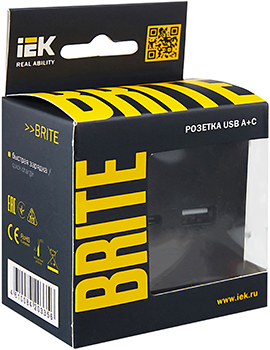 розетка двойная USB A+С IEK РЮ11-1-БрЧ Brite - упаковка