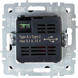 розетка двойная USB A+С IEK РЮ11-1-БрЧ Brite - вид с тыльной стороны
