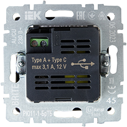 розетка двойная USB A+С IEK РЮ11-1-БрТБ Brite - вид с тыльной стороны