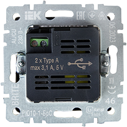розетка двойная USB A+A IEK РЮ10-1-БрС Brite - вид с тыльной стороны
