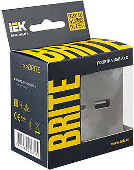 розетка двойная USB A+С IEK РЮ11-1-БрС Brite - упаковка