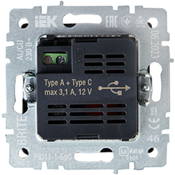 розетка двойная USB A+С IEK РЮ11-1-БрС Brite - вид с тыльной стороны