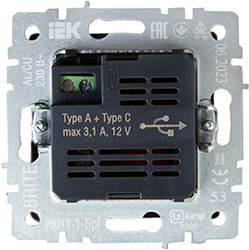 розетка двойная USB A+С IEK РЮ11-1-БрГ Brite - вид с тыльной стороны