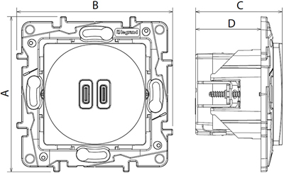 розетка USB тип А + тип С Legrand Etika - размеры