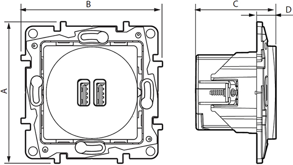 розетка 2 х USB тип А Legrand Etika - размеры