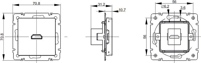 розетка HDMI IEK Brite - размеры