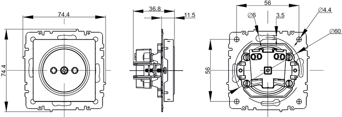 розетка 1-местная IEK Brite - размеры